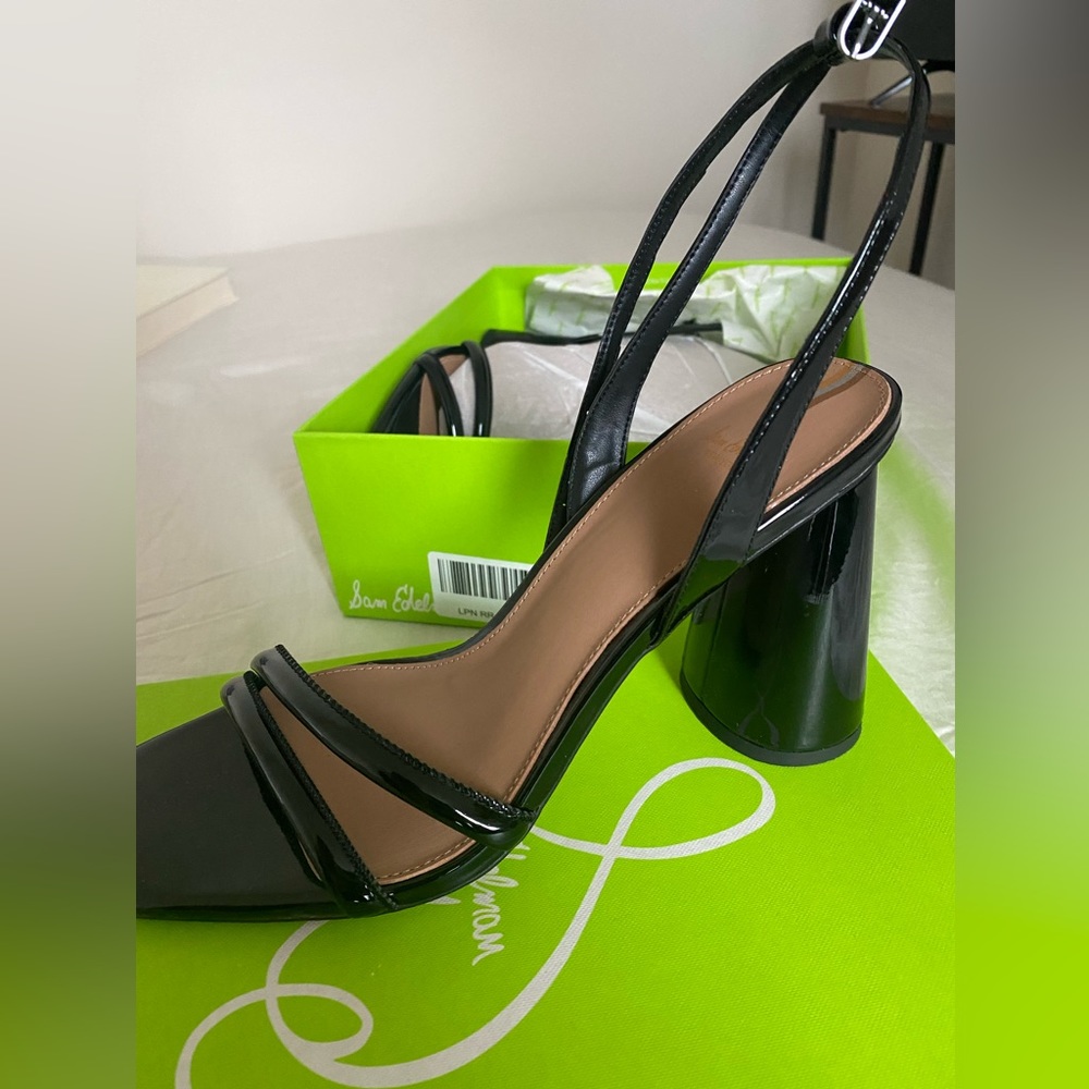 Sam Edelman patent leather block heeled sandals (10W, black)